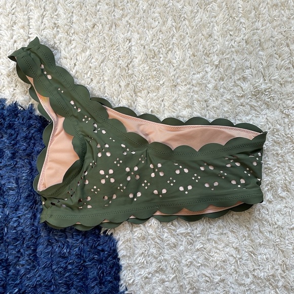 J.Crew Scalloped One-Shoulder Bikini Top In Laser-Cut Eyelet Olive Green S - Picture 4 of 6